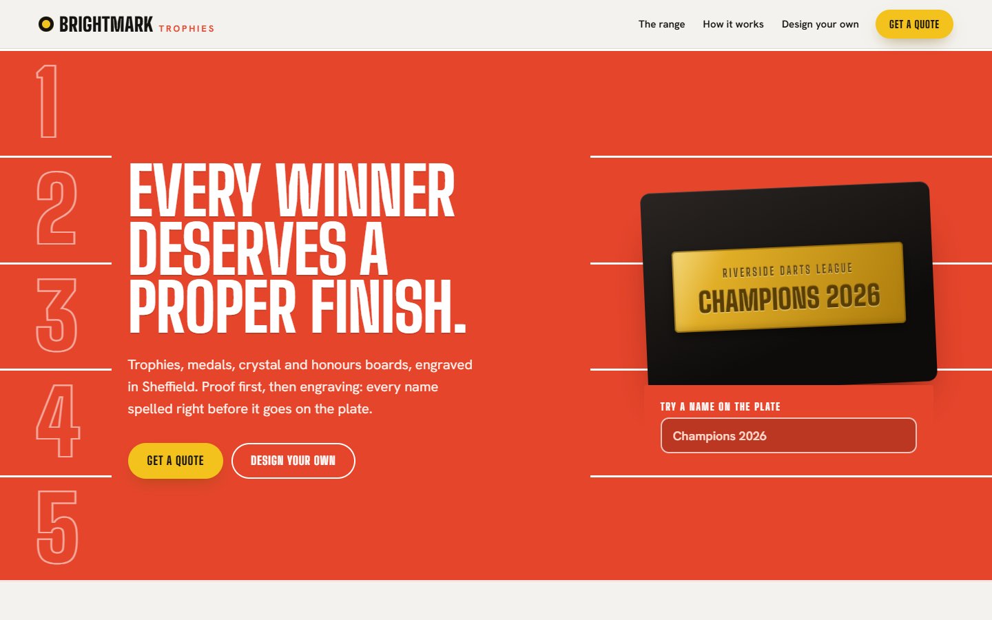 The Brightmark Trophies home page: Every winner deserves a proper finish