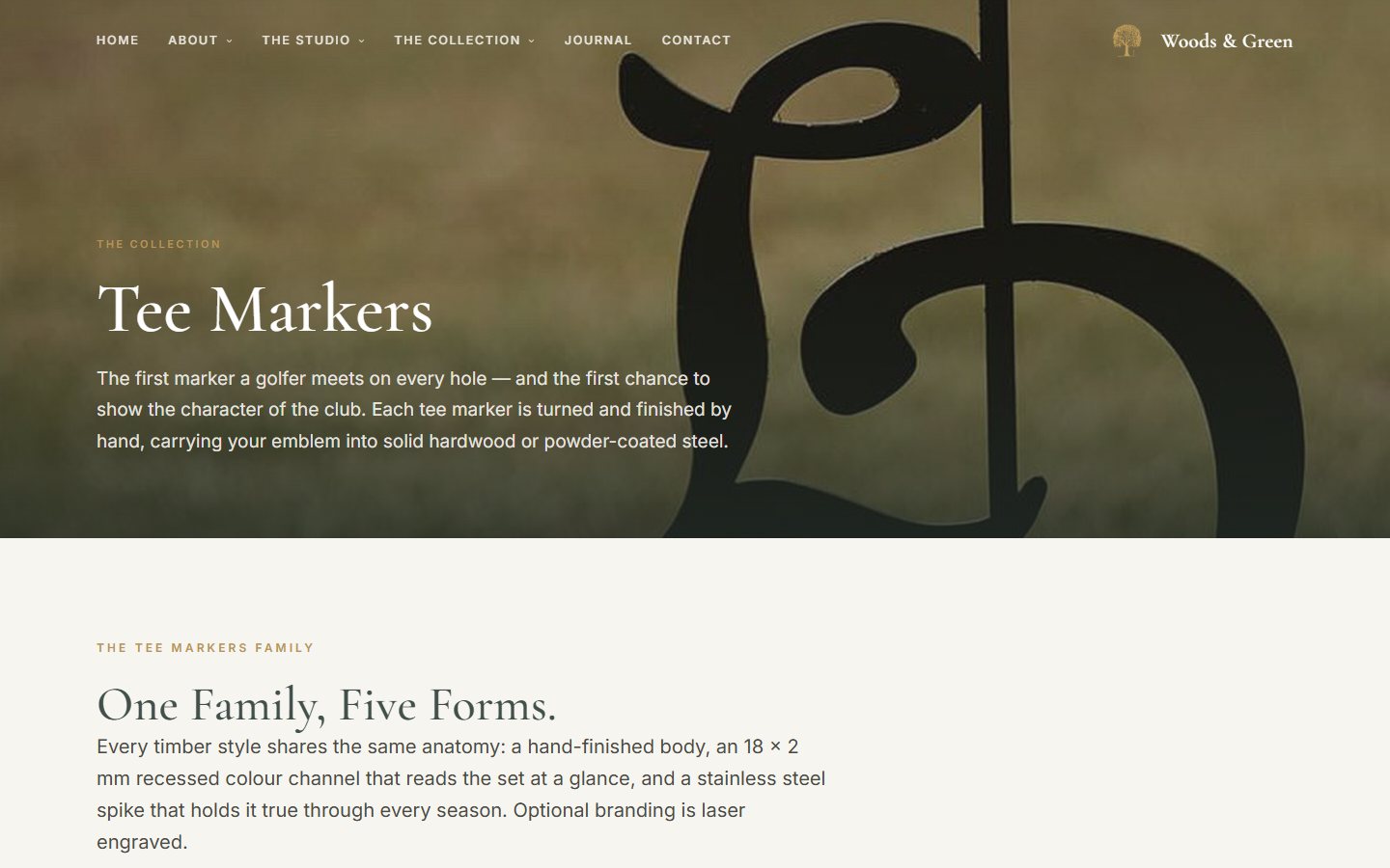The Woods & Green tee markers collection page